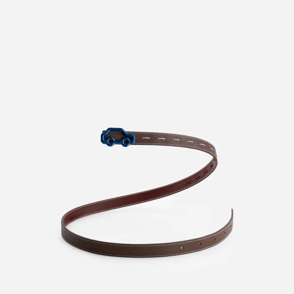 Mlouye Hit the Road Belt in Espresso and Bordeaux with Blue Buckle | Belts | Luxury Shoes 