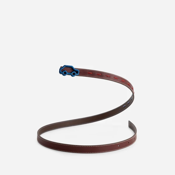 Mlouye Hit the Road Belt in Espresso and Bordeaux with Blue Buckle | Belts | Luxury Shoes 