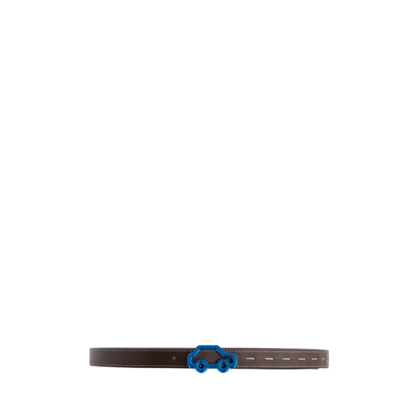 Mlouye Hit the Road Belt in Espresso and Bordeaux with Blue Buckle | Belts | Luxury Shoes 