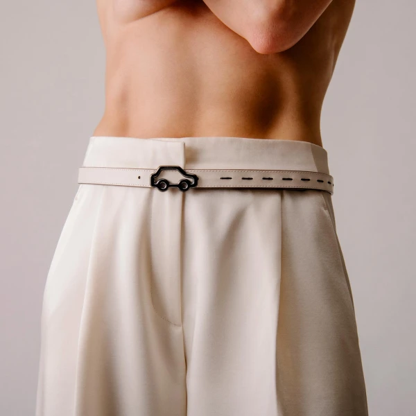 Mlouye Hit the Road Belt in Off White and Espresso with Black Buckle | Belts | Luxury Shoes 