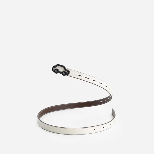 Mlouye Hit the Road Belt in Off White and Espresso with Black Buckle | Belts | Luxury Shoes 