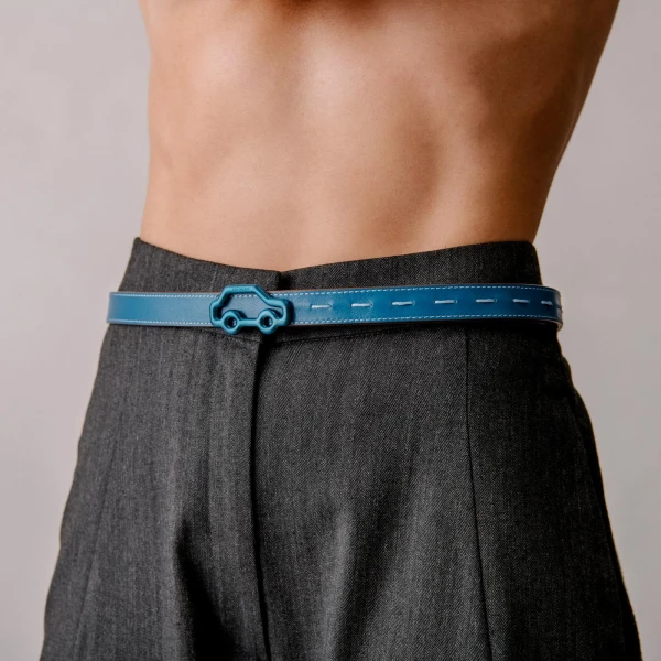 Mlouye Hit the Road Belt in Reef and Chocolate with Blue Buckle | Belts | Luxury Shoes 