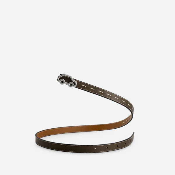 Mlouye Hit the Road Belt in Truffle Green and Canyon with Silver Buckle | Belts | Luxury Shoes 