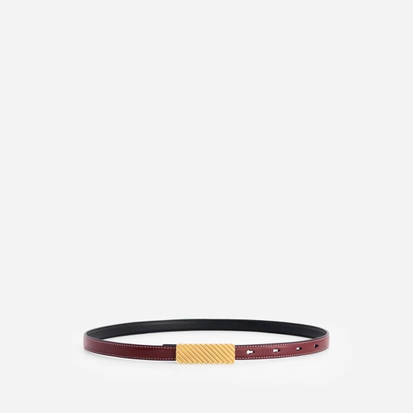 Mlouye Isla Belt in Bordeaux with Gold Buckle | Belts | Luxury Shoes 
