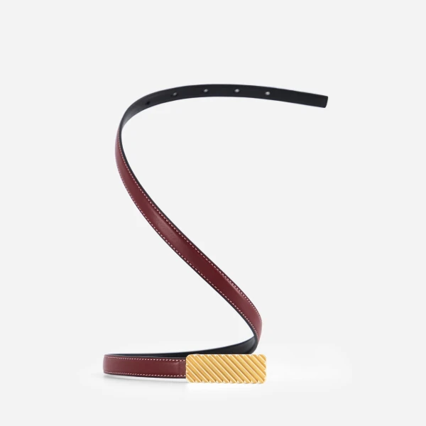 Mlouye Isla Belt in Bordeaux with Gold Buckle | Belts | Luxury Shoes 
