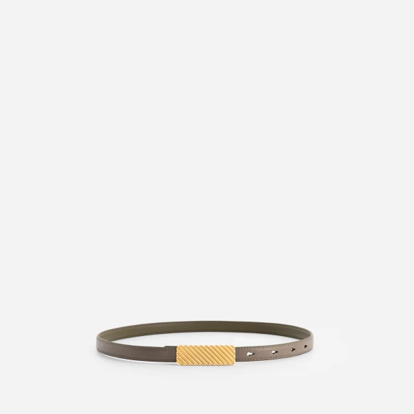 Mlouye Isla Belt in Etoupe with Gold Buckle | Belts | Luxury Shoes 
