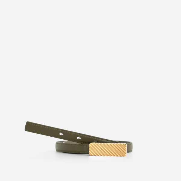 Mlouye Isla Belt in Etoupe with Gold Buckle | Belts | Luxury Shoes 