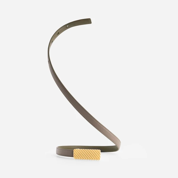 Mlouye Isla Belt in Etoupe with Gold Buckle | Belts | Luxury Shoes 