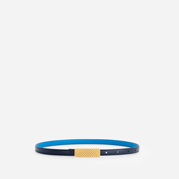 Mlouye Isla Belt in Navy with Gold Buckle | Belts | Luxury Shoes 