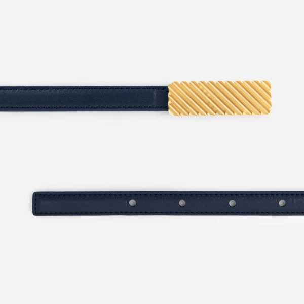 Mlouye Isla Belt in Navy with Gold Buckle | Belts | Luxury Shoes 