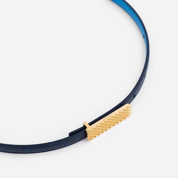 Mlouye Isla Belt in Navy with Gold Buckle | Belts | Luxury Shoes 