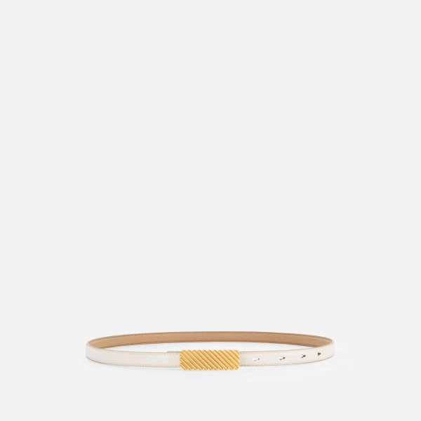 Mlouye Isla Belt in Off White with Gold Buckle | Belts | Luxury Shoes 