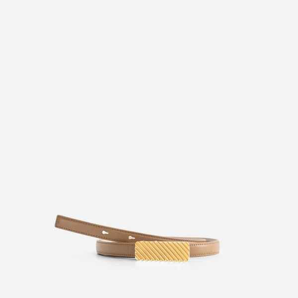 Mlouye Isla Belt in Off White with Gold Buckle | Belts | Luxury Shoes 