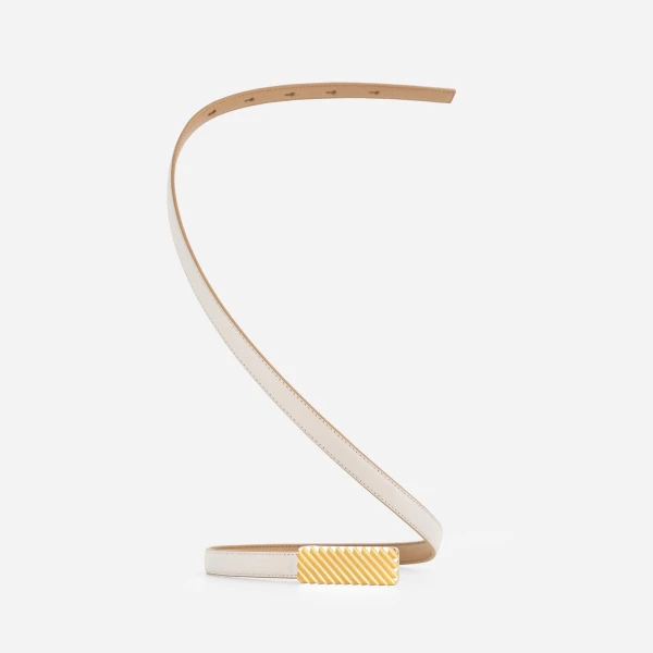 Mlouye Isla Belt in Off White with Gold Buckle | Belts | Luxury Shoes 