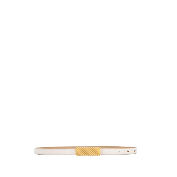 Mlouye Isla Belt in Off White with Gold Buckle | Belts | Luxury Shoes 