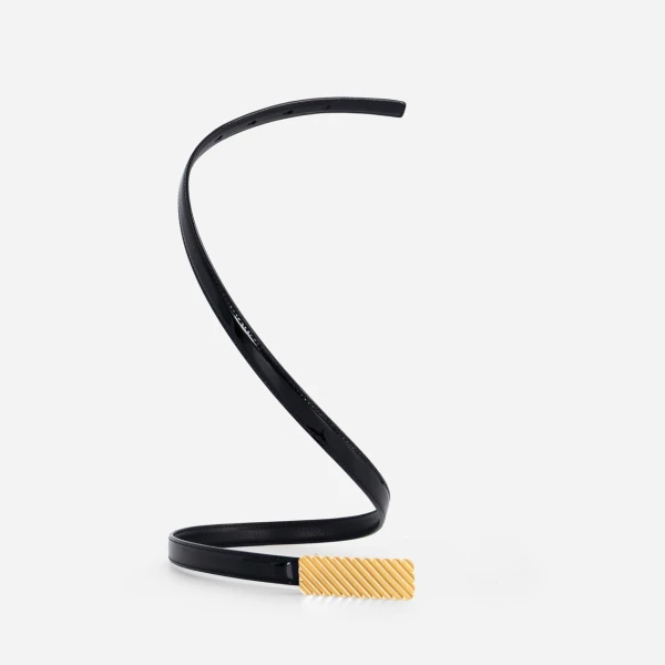 Mlouye Isla Belt in Patent Black with Gold Buckle | Belts | Luxury Shoes 