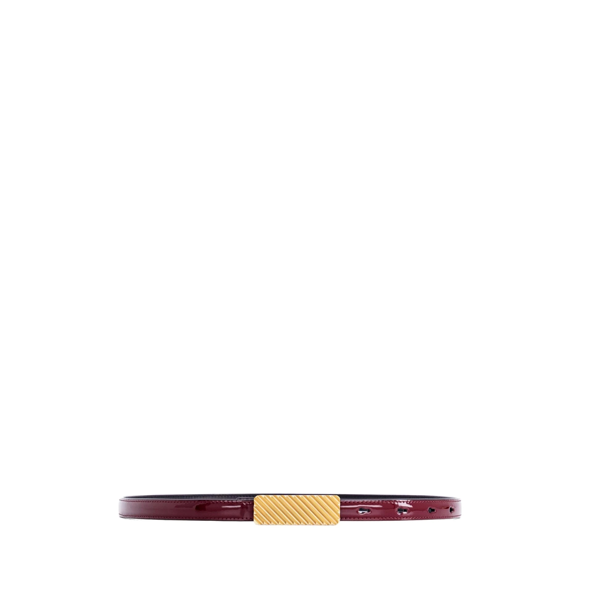 Mlouye Isla Belt in Patent Bordeaux with Gold Buckle Mlouye Isla Belt in Patent Bordeaux with Gold Buckle | Belts | Luxury Shoes