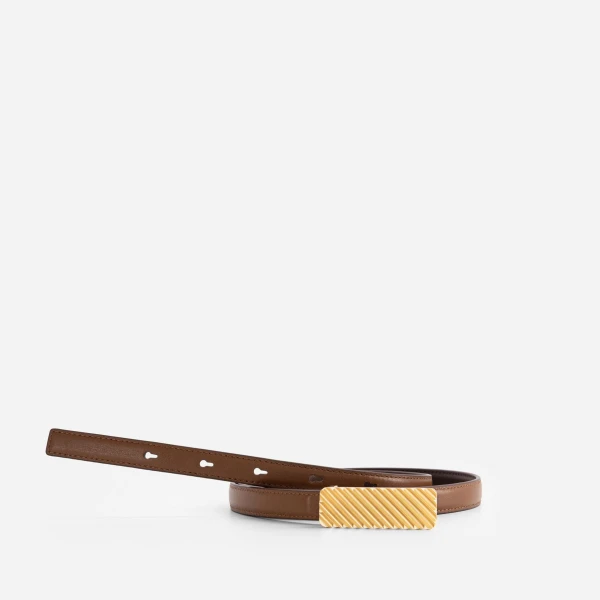 Mlouye Isla Belt in Praline with Gold Buckle | Belts | Luxury Shoes 