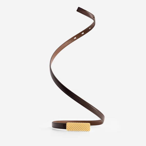 Mlouye Isla Belt in Praline with Gold Buckle | Belts | Luxury Shoes 