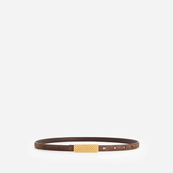 Mlouye Isla Belt in Suede Espresso with Gold Buckle | Belts | Luxury Shoes 