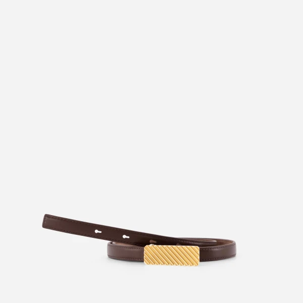 Mlouye Isla Belt in Suede Espresso with Gold Buckle | Belts | Luxury Shoes 