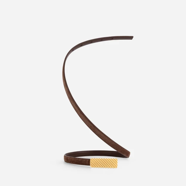 Mlouye Isla Belt in Suede Espresso with Gold Buckle | Belts | Luxury Shoes 