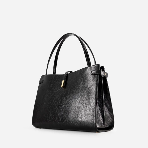 Mlouye Isla Tote in Crinkled Black | Totes & Top-Handle Bags | Luxury Shoes 