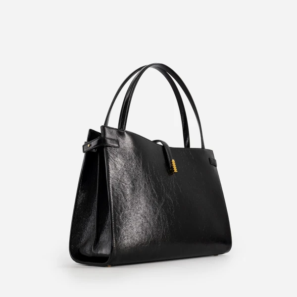 Mlouye Isla Tote in Crinkled Black | Totes & Top-Handle Bags | Luxury Shoes 