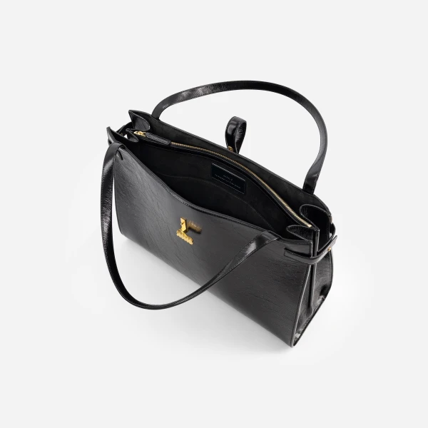Mlouye Isla Tote in Crinkled Black | Totes & Top-Handle Bags | Luxury Shoes 