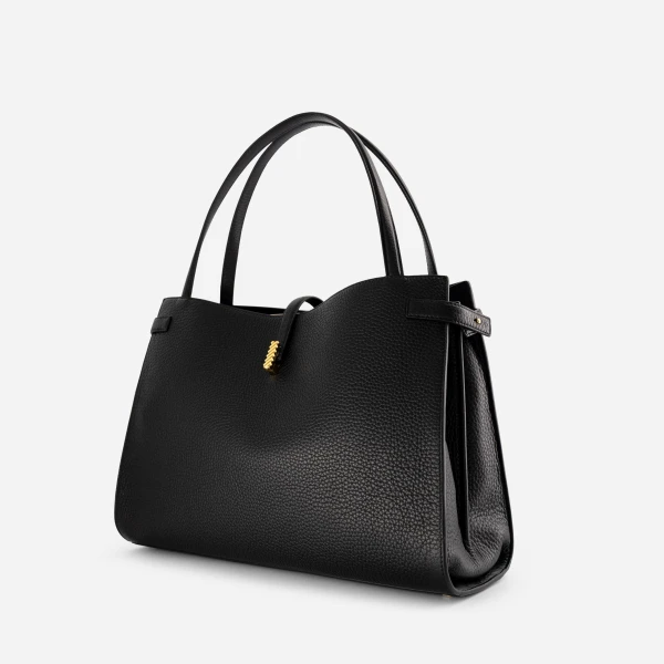 Mlouye Isla Tote in Grained Black | Totes & Top-Handle Bags | Luxury Shoes 