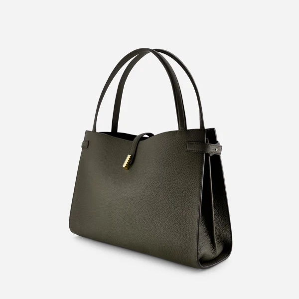 Mlouye Isla Tote in Grained Dark Green | Totes & Top-Handle Bags | Luxury Shoes 