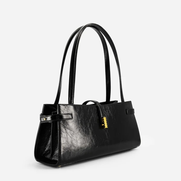 Mlouye Isla Wide Tote in Crinkled Black | Totes & Top-Handle Bags | Luxury Shoes 