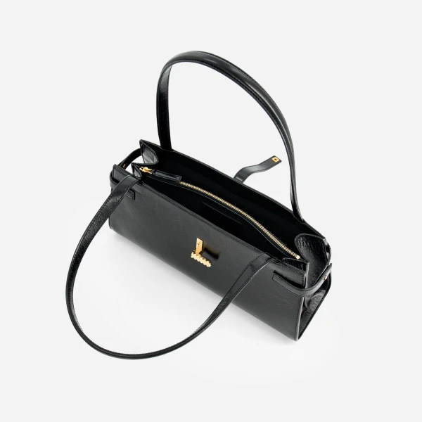 Mlouye Isla Wide Tote in Crinkled Black | Totes & Top-Handle Bags | Luxury Shoes 