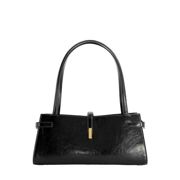 Mlouye Isla Wide Tote in Crinkled Black | Totes & Top-Handle Bags | Luxury Shoes 