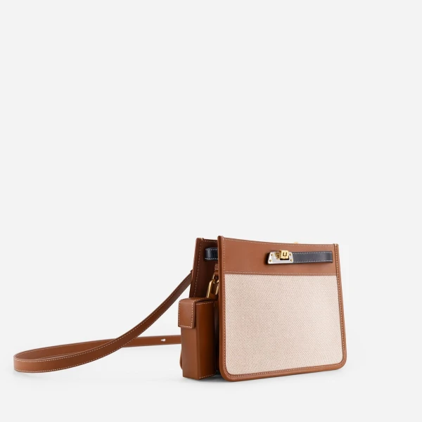 Mlouye Juno Bag in Canvas Tan | Shoulder & Crossbody Bags | Luxury Shoes 