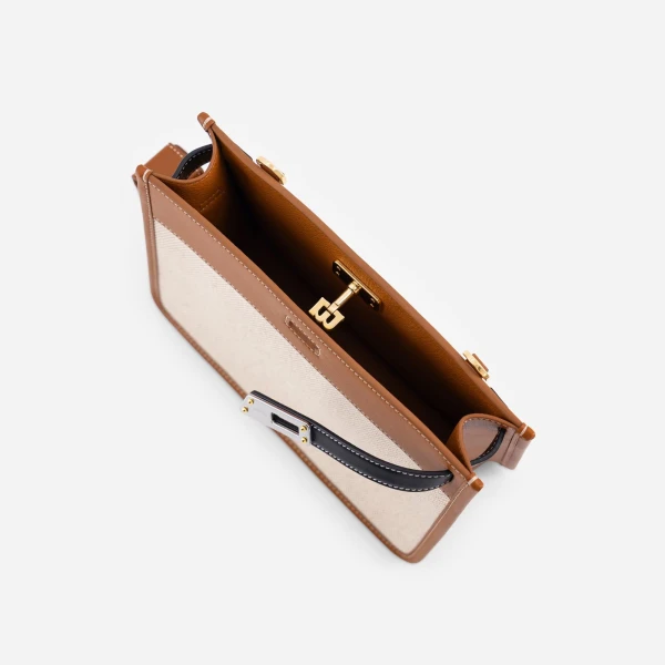 Mlouye Juno Bag in Canvas Tan | Shoulder & Crossbody Bags | Luxury Shoes 