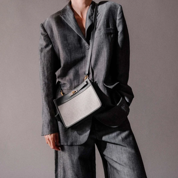 Mlouye Juno Bag in Canvas Tan | Shoulder & Crossbody Bags | Luxury Shoes 