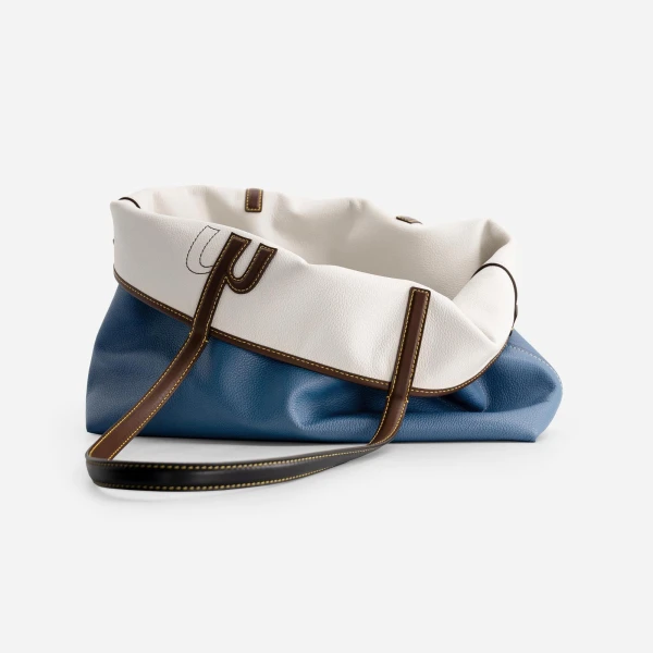 Mlouye M Tote in Denim and Off White | Totes & Top-Handle Bags | Luxury Shoes 