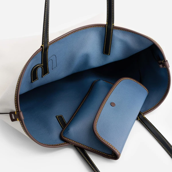 Mlouye M Tote in Denim and Off White | Totes & Top-Handle Bags | Luxury Shoes 