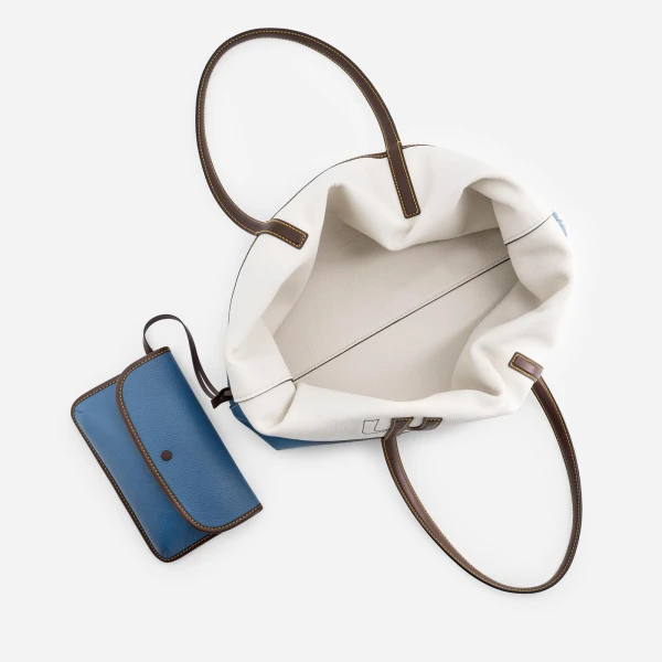 Mlouye M Tote in Denim and Off White | Totes & Top-Handle Bags | Luxury Shoes 