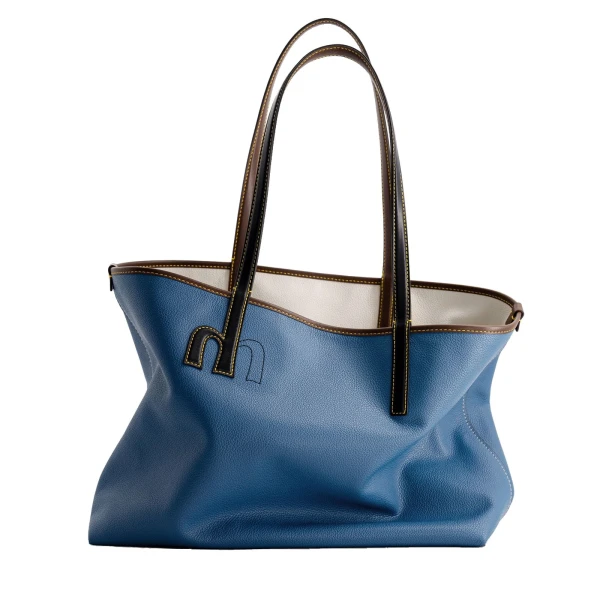 M Tote in Denim and Off White