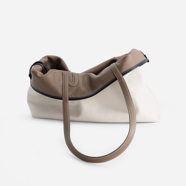 Mlouye M Tote in Off White and Etoupe | Totes & Top-Handle Bags | Luxury Shoes 