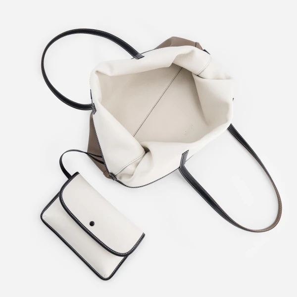 Mlouye M Tote in Off White and Etoupe | Totes & Top-Handle Bags | Luxury Shoes 