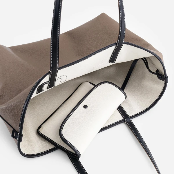 Mlouye M Tote in Off White and Etoupe | Totes & Top-Handle Bags | Luxury Shoes 