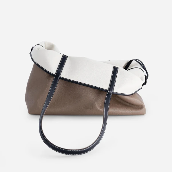 Mlouye M Tote in Off White and Etoupe | Totes & Top-Handle Bags | Luxury Shoes 