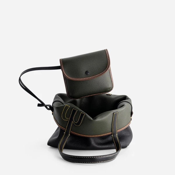 Mlouye Mini M Tote in Black and Hunter Green | Mini Bags | Luxury Shoes 