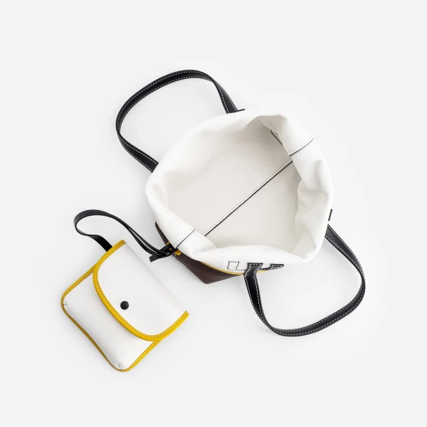 Mlouye Mini M Tote in Espresso and White | Mini Bags | Luxury Shoes 