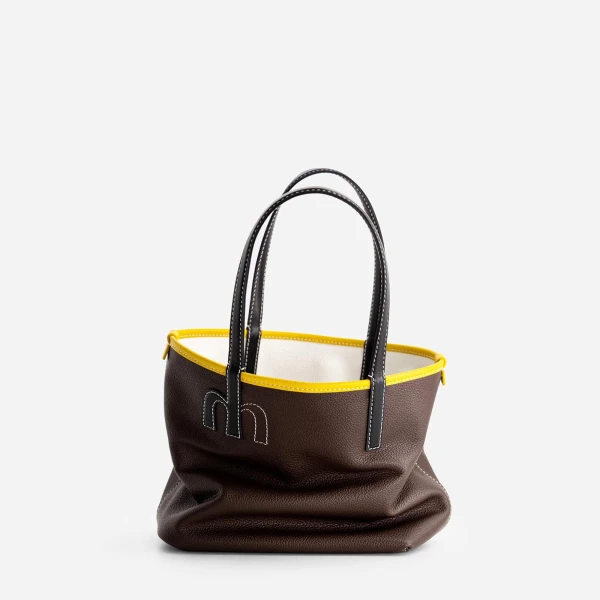 Mlouye Mini M Tote in Espresso and White | Mini Bags | Luxury Shoes 
