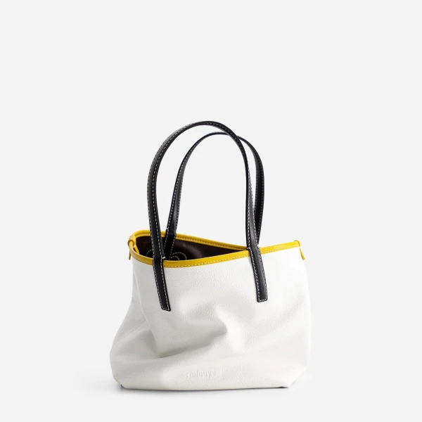 Mlouye Mini M Tote in Espresso and White | Mini Bags | Luxury Shoes 