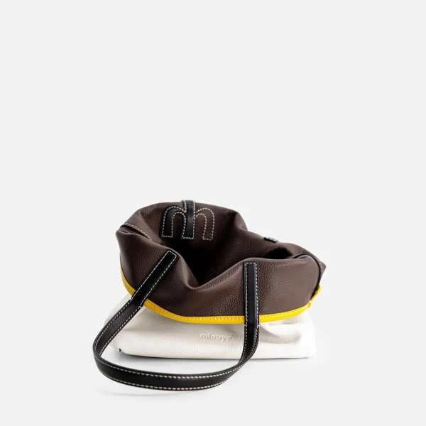 Mlouye Mini M Tote in Espresso and White | Mini Bags | Luxury Shoes 